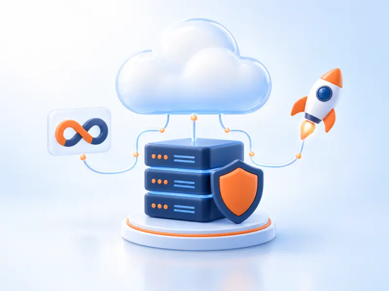 3D illustration of a cloud above secure servers