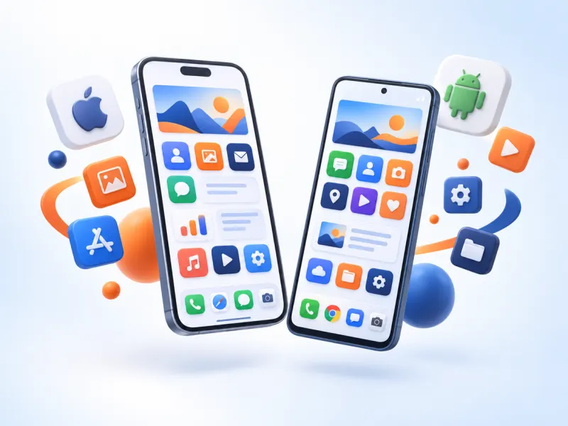 Ilustrasi 3D smartphone dengan ikon aplikasi