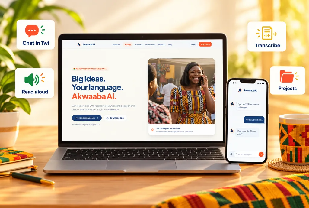 Akwaaba AI: AI assistant in Asante Twi — Chat in Twi, Read aloud (MP3), Transcribe speech