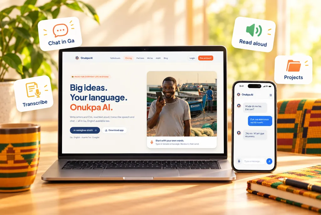 Onukpa AI: AI assistant in Ga — Chat in Ga, Read aloud (MP3), Transcribe speech